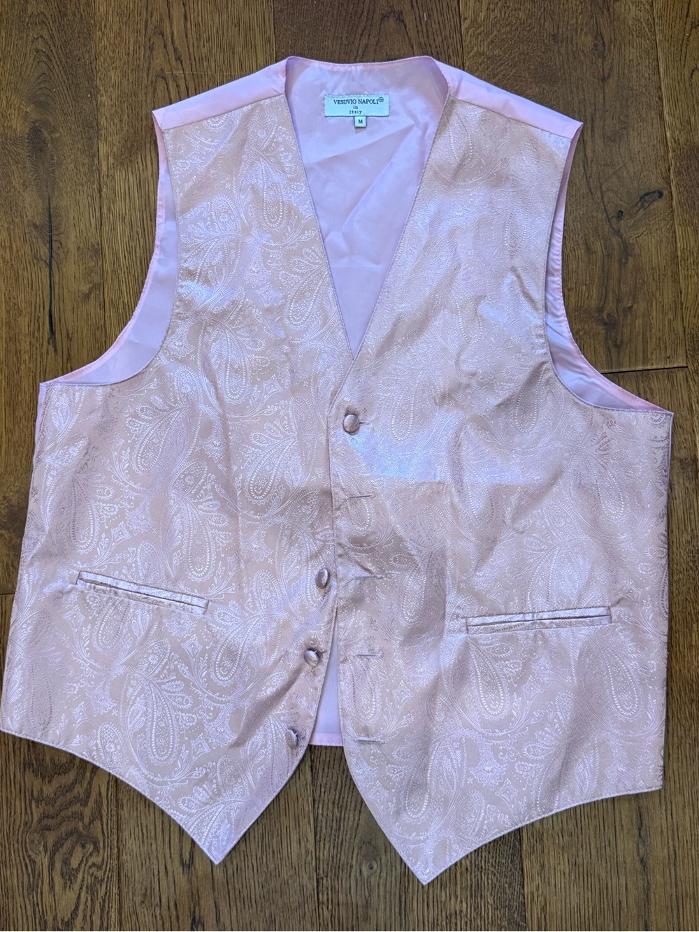 Vesuvio Napoli Italy Blush Pink Paisley Formal Vest Men’s Medium